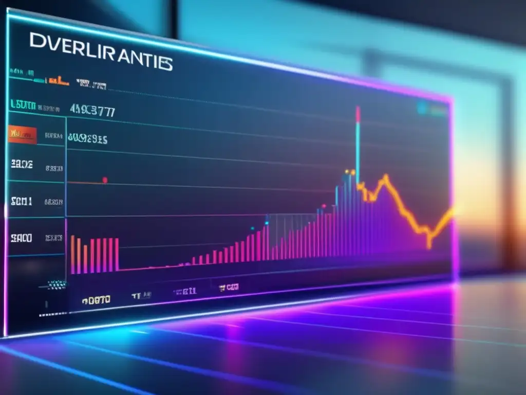 Gráfico financiero futurista en ciudad Derivados para proteger inversión en un entorno financiero futurista y una ciudad vibrante al atardecer