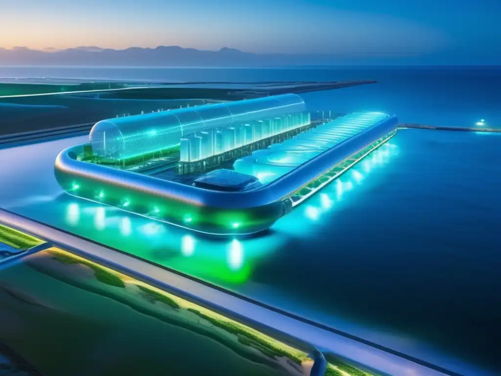 Planta desalinizadora futurista y su entorno Desaladora futurista: Inversiones en economía del agua