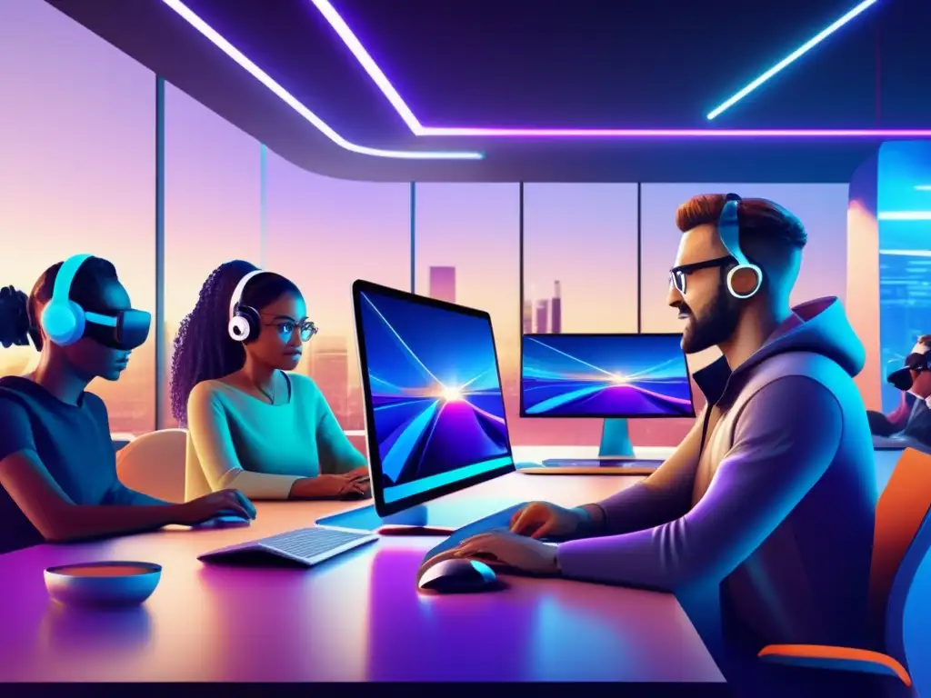 Comunidad de desarrolladores innovadores Desarrolladores altcoins colaborando en un espacio moderno y vibrante