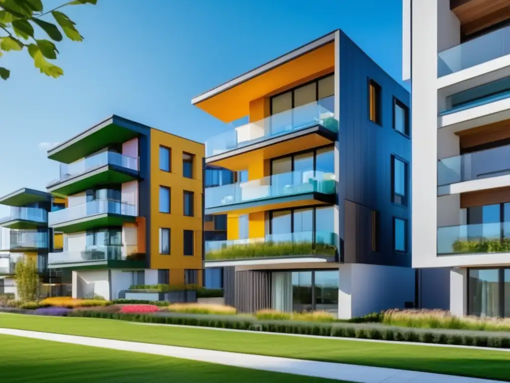 Un desarrollo inmobiliario moderno Desarrollo inmobiliario moderno con arquitectura contemporánea y paisaje exuberante