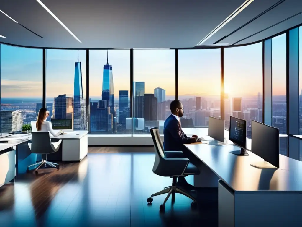 Oficina moderna con vista panorámica de la ciudad Desarrollo mentalidad inversora exitosa en moderna oficina financiera