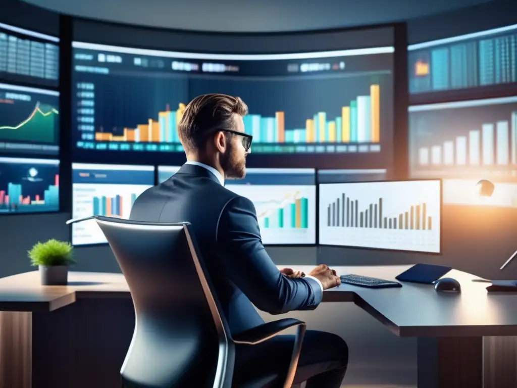 Inversionista exitoso en oficina moderna Desarrollo de mentalidad inversora exitosa en oficina moderna