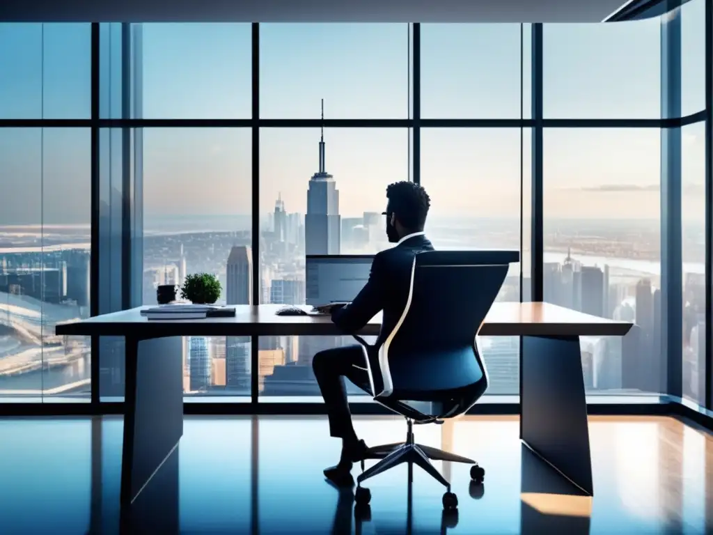 Oficina moderna con vista panorámica de la ciudad Deuda en inversiones: análisis financiero y consejos