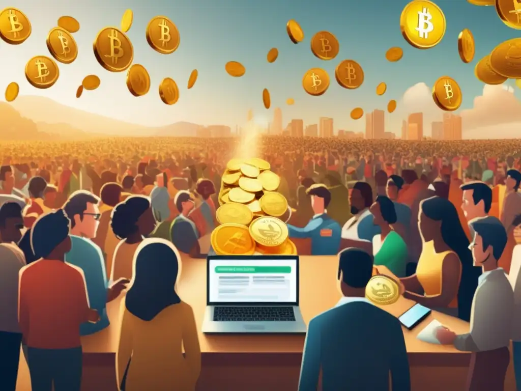 Crowdfunding deuda y capital Diferencias: crowdfunding deuda y crowdfunding capital, ilustración de grupo diverso contribuyendo y emprendedores presentando ideas a inversores