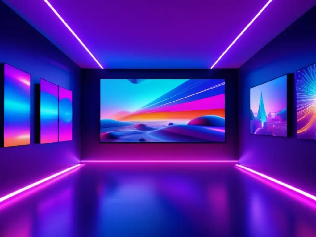 Exposición de arte digital futurista con NFTs Galería digital futurista con NFTs en el mercado financiero