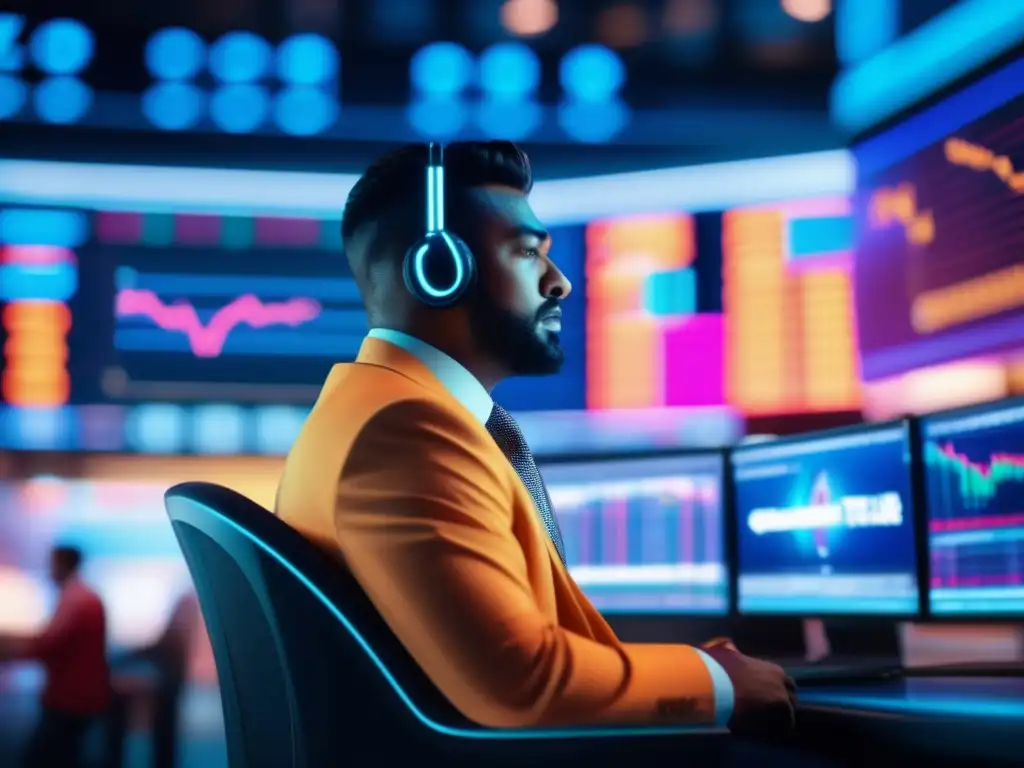 Futuro de la bolsa de valores Revolución digital en inversiones: Imagen 8k detallada del bullicioso mercado de valores, fusionando tradición y tecnología futurista