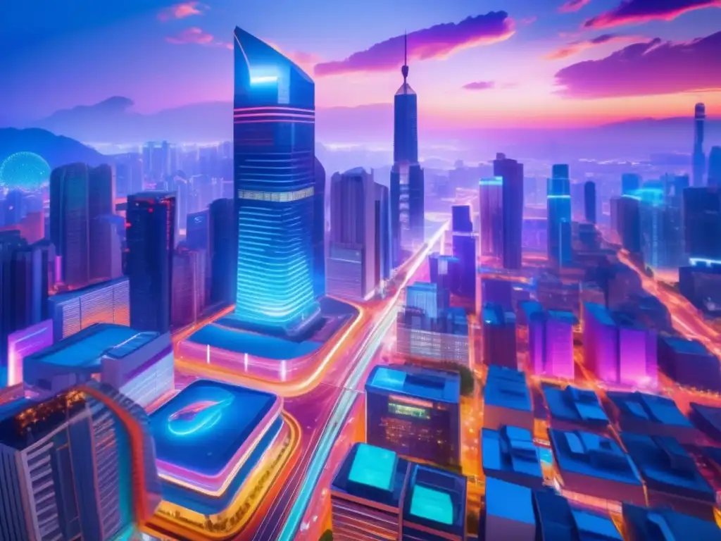 Ciudad emergente: Futuro vibrante y conectado Revolución digital en mercados emergentes: Ciudad futurista, vibrante y conectada