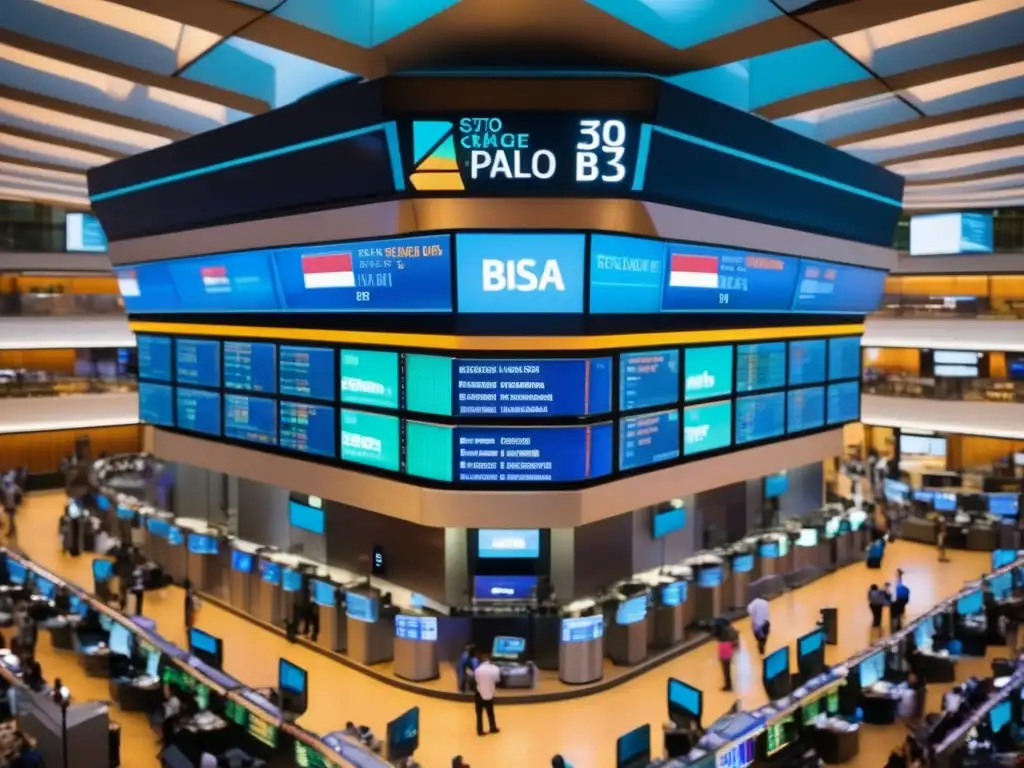 Bolsa de São Paulo (B3): Intensa actividad bursátil Dinámica Bolsa São Paulo Latinoamérica: Escena vibrante y dinámica de la Bolsa de São Paulo (B3), con traders gestando, gritando e intercambiando información