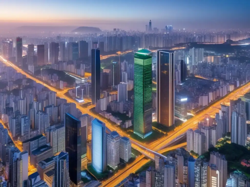 Interconexión de Bolsa de São Paulo y mercados vecinos Dinámica Bolsa São Paulo Latinoamérica: Impacto y conexión en imagen 8k de moderna ciudad con rascacielos iluminados y redes interconectadas