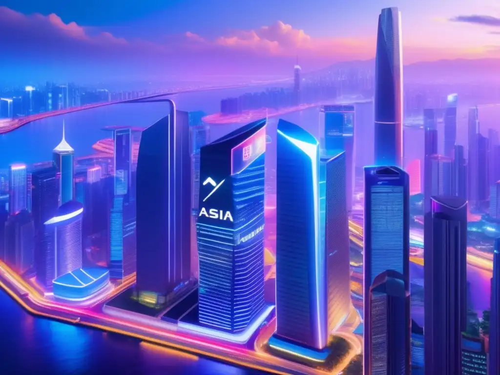 Distrito financiero asiático: innovación y progreso Distrito financiero de Asia con rascacielos que simbolizan innovación y progreso