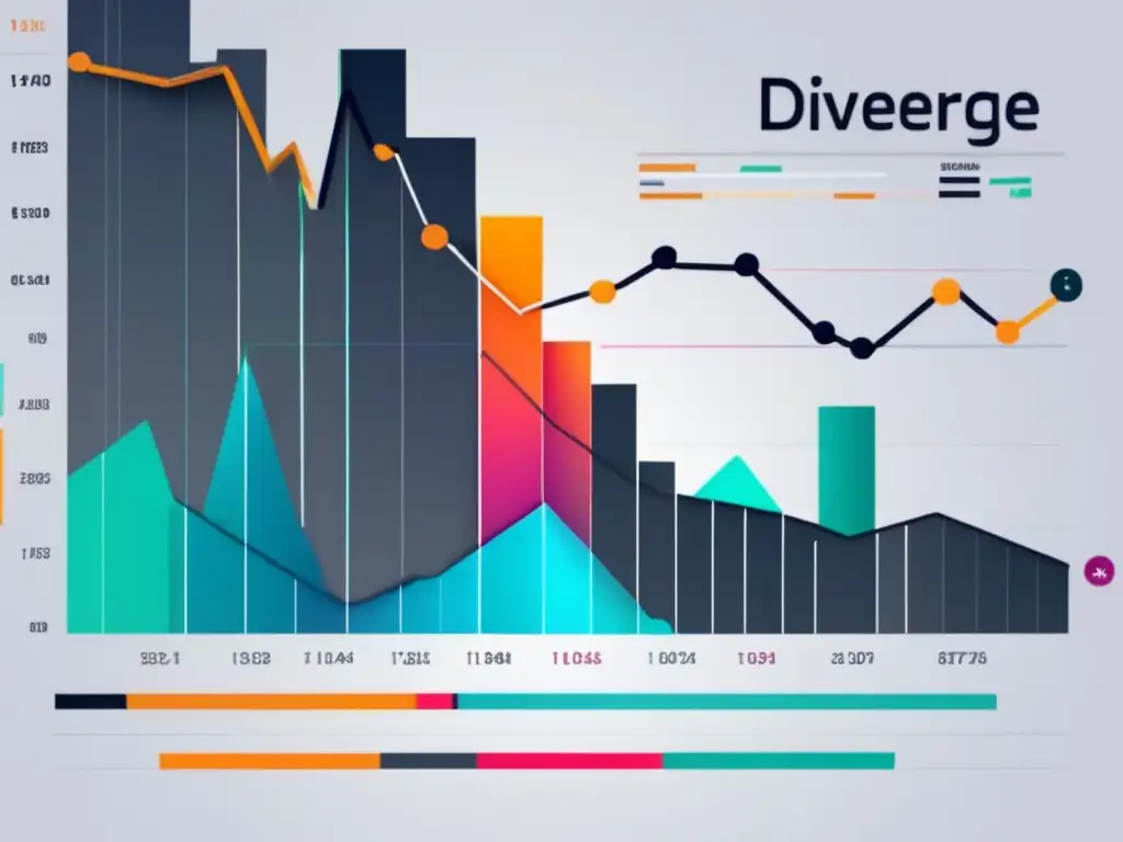 Divergencia de indicadores en el mercado bursátil Interpretación de divergencia indicadores bolsa en imagen futurista y moderna con gráficos y actividad en el mercado