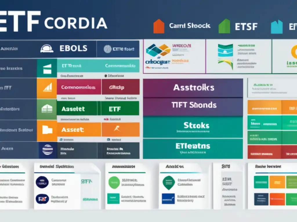 Portafolio diverso de ETFs con acciones, bonos, commodities y bienes raíces ETFs con diversa cartera de activos: acciones, bonos, commodities y bienes raíces