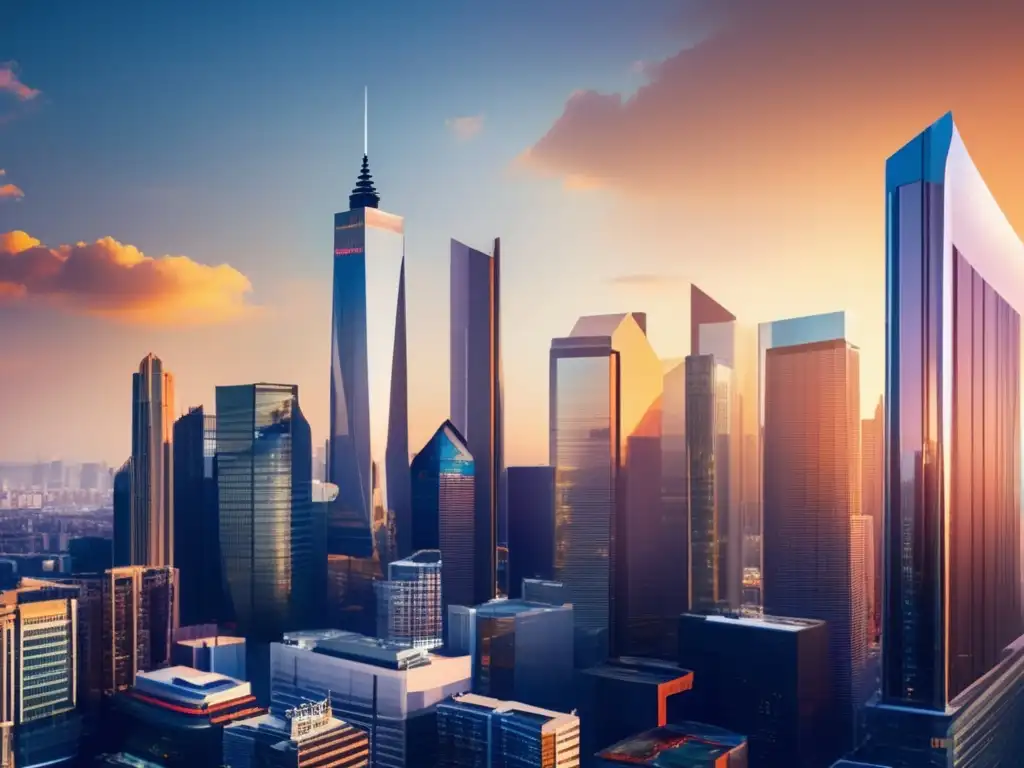 Ciudad futurista con rascacielos REITs Diversa ciudad futurista con rascacielos REITs: Inversiones REITs bienes raíces democratización