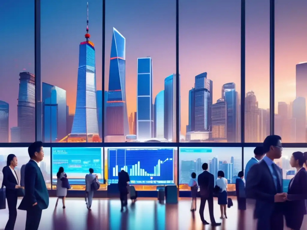 Vibrante distrito financiero en AsiaPacífico Diversificación de inversiones en Asia: Distrito financiero próspero y vibrante con profesionales y tecnología avanzada