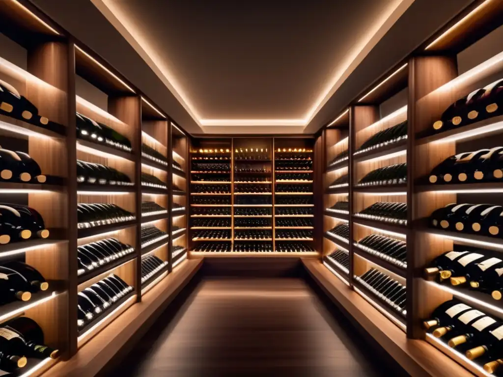 Vinoteca de lujo con vinos y licores exclusivos Diversificación inversiones vinos licores: Bodega de vinos moderna con botellas de lujo