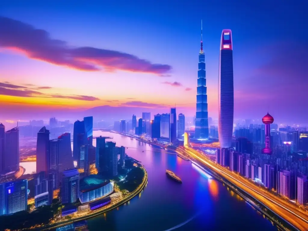 Panorama urbano asiático al atardecer Diversificación de inversiones en Asia