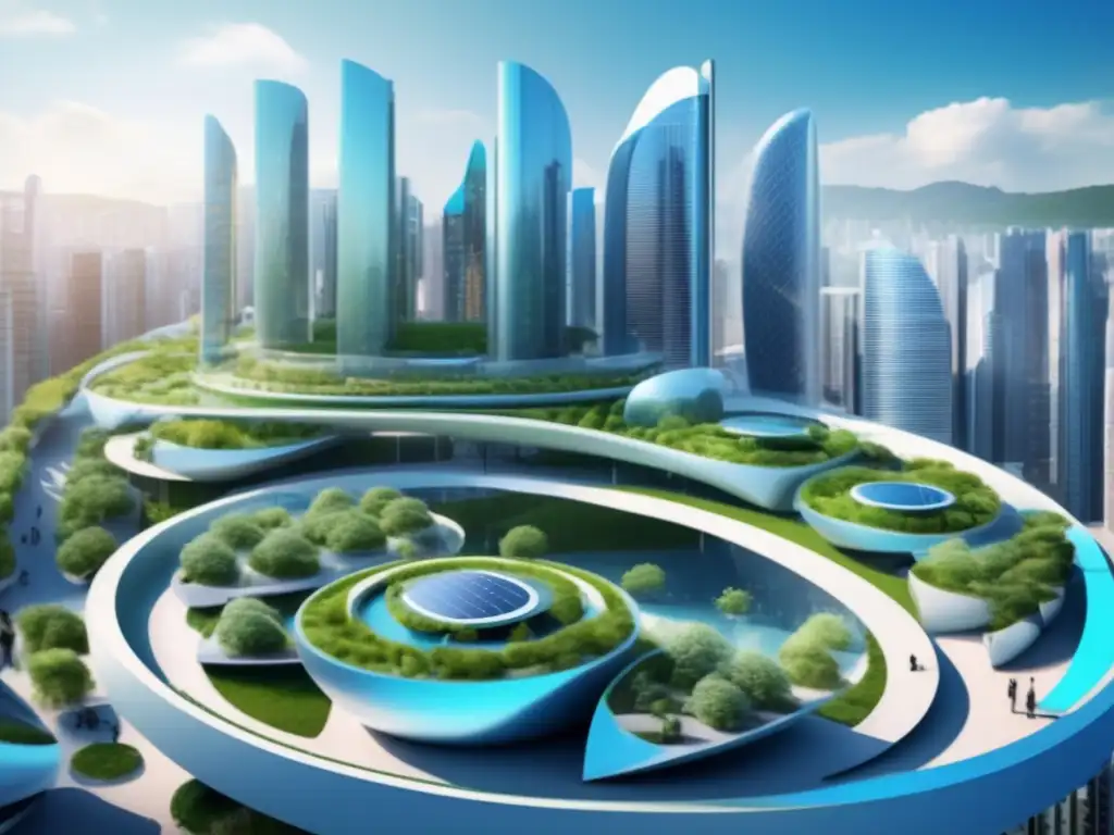 Ciudad futurista sostenible y rentable Invertir en economía circular rentable con ciudad futurista sostenible, edificios verdes, gente financieramente educada