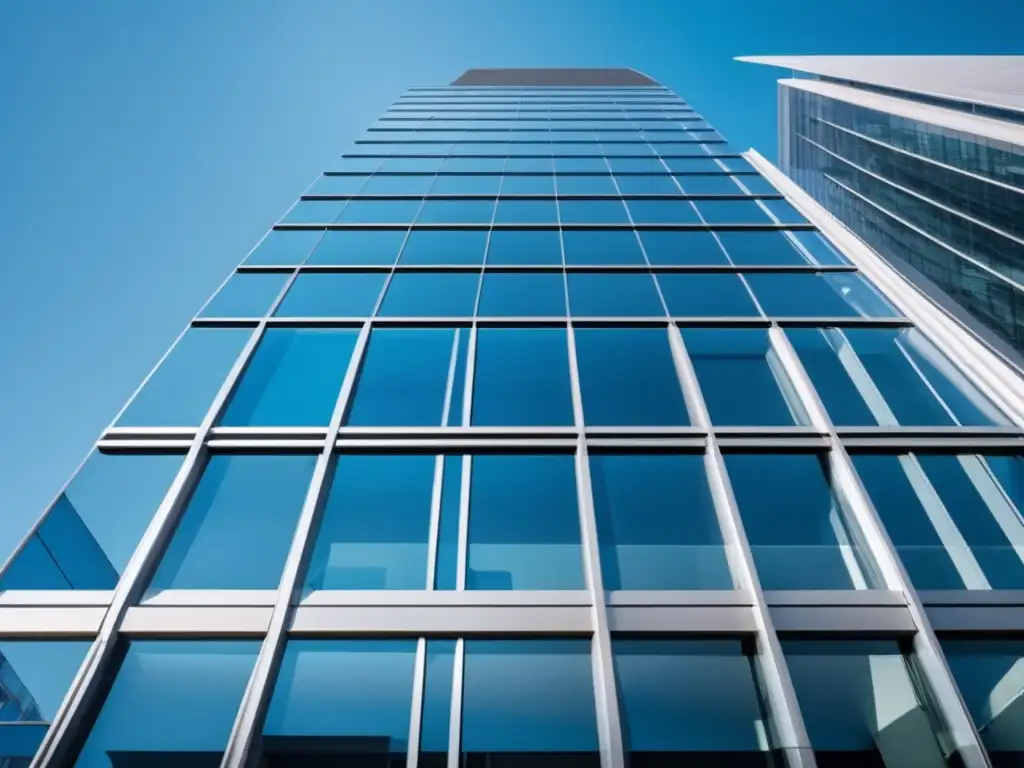 Edificio comercial moderno bajo un cielo azul claro Edificio comercial moderno con diseño arquitectónico contemporáneo y energía vibrante