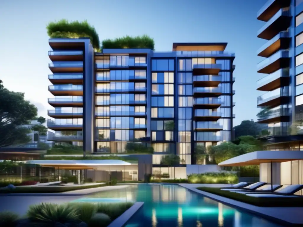 Edificio residencial y comercial en ciudad vibrante Edificio moderno con diseño arquitectónico, en ciudad vibrante