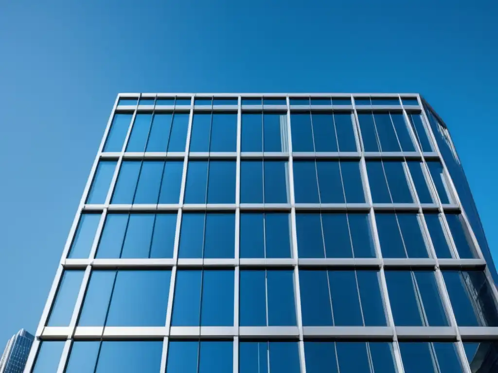 Edificio de oficinas moderno con diseño arquitectónico impresionante Edificio moderno de oficinas con vidrios elegantes y diseño arquitectónico, reflejando la ciudad y simbolizando el éxito en bienes raíces
