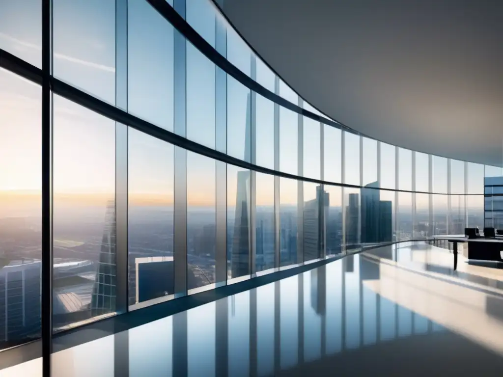 Edificio de oficinas moderno y próspero Edificio moderno y transparente que refleja la ciudad, simbolizando estabilidad y prosperidad