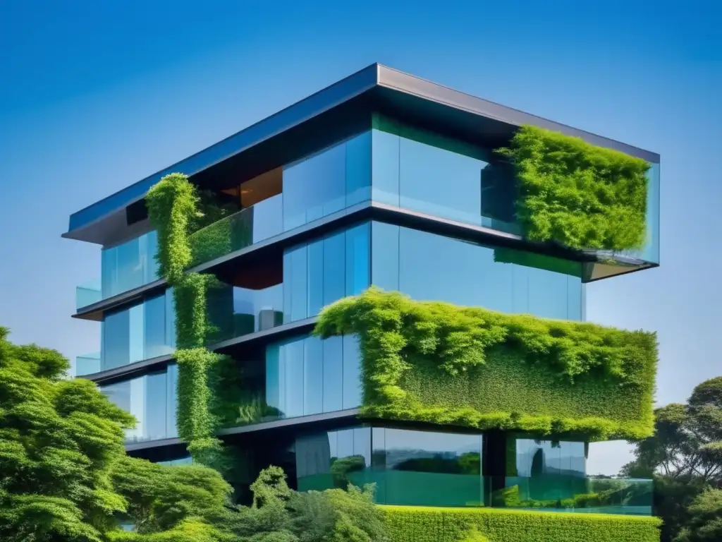 Edificio moderno con vegetación integrada Edificio moderno con vegetación integrada, reflejando sustentabilidad y certificaciones climáticas