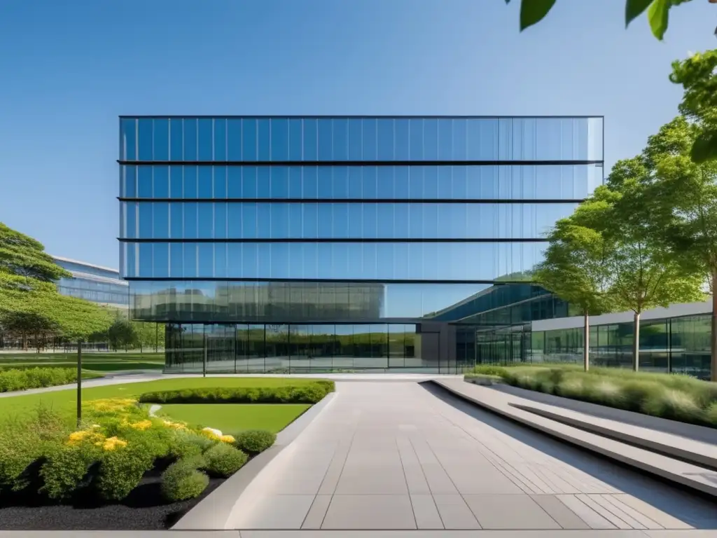 Edificio moderno con fachada de vidrio Edificio de oficinas moderno con fachada de vidrio, reflejando la ciudad