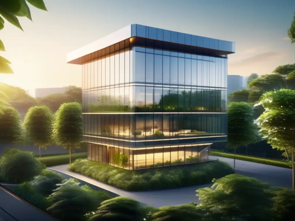 Sede sostenible con diseño ecológico Edificio de oficinas sostenible con certificaciones de sostenibilidad para inversores