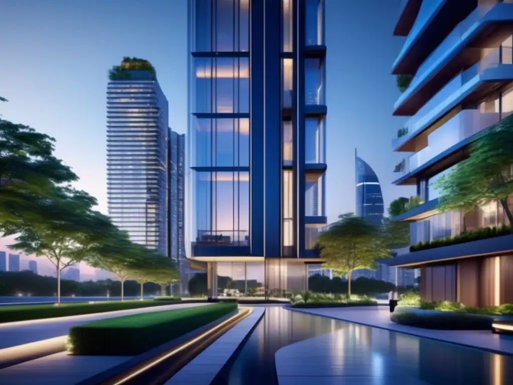 Edificio residencial moderno en ciudad vibrante Edificio residencial de lujo en una ciudad vibrante, con diseño arquitectónico contemporáneo y ventajas de invertir en bienes raíces para millonarios