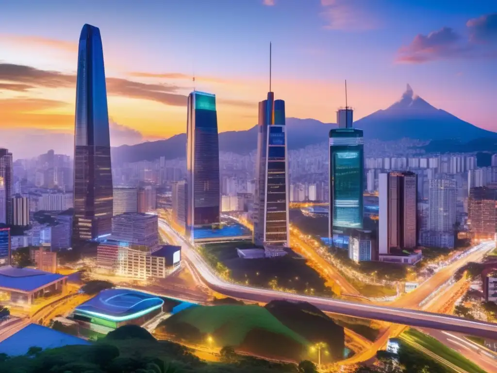 Oportunidades educativas en la ciudad latinoamericana al atardecer Inversión educativa en América Latina, ciudad vibrante y prometedora