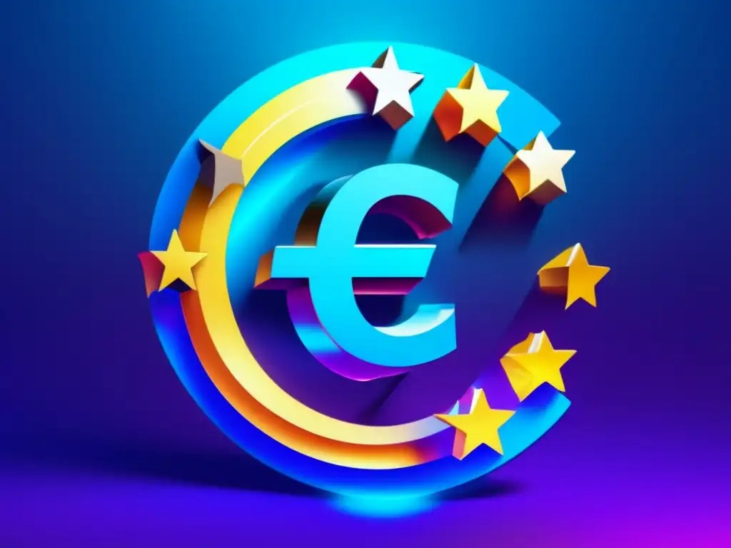Relación entre el euro y criptomonedas Efecto del euro en inversiones: Imagen 8K futurista con el símbolo del euro y criptomonedas flotando en un espacio virtual