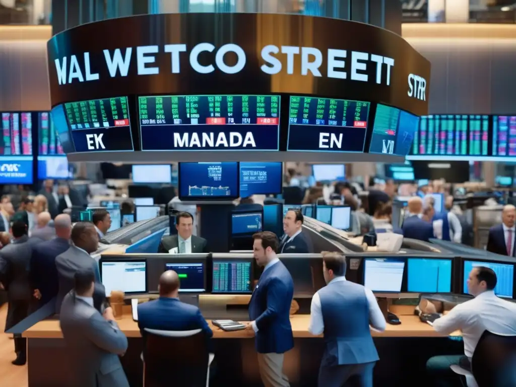 Efecto Manada en Wall Street Efecto Manada en Wall Street: Traders en acción, tecnología avanzada y ambiente vibrante