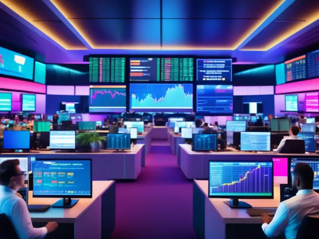 Piso de trading con tecnología avanzada Efecto Manada en bolsa: Traders en frenético piso de trading con tecnología avanzada