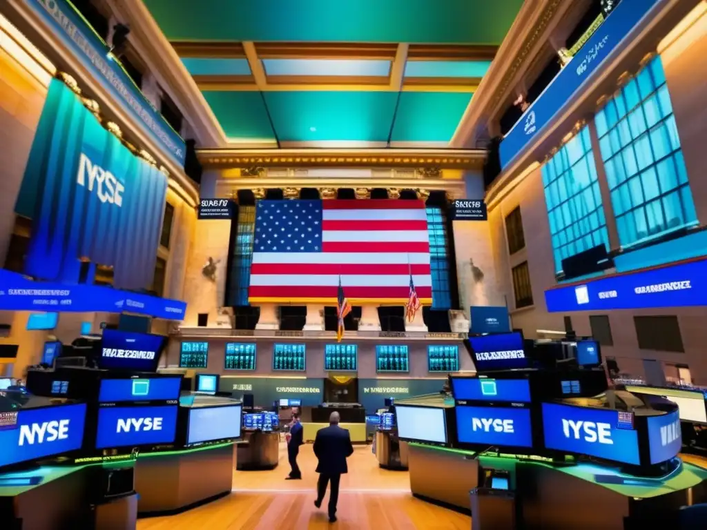 Intenso bullicio en la NYSE Efecto Manada en Wall Street: Escena vibrante en el NYSE con traders gestando y haciendo transacciones, mostrando frenesí y energía