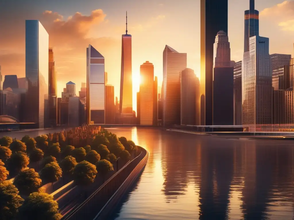 Distrito financiero moderno: rascacielos, gente y gráficos Efecto de la política monetaria en materias primas y la energía de una distrito financiero moderno con rascacielos y gente en movimiento