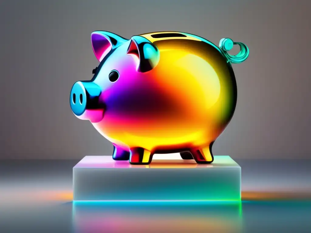 Moderna alcancía transparente con billetes y monedas Piggy bank elegante con fondo de emergencia