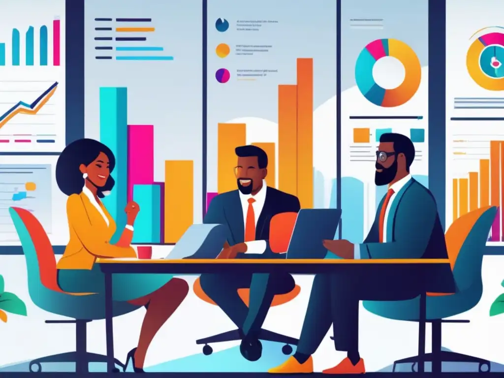 Emprendedores discutiendo financiamiento Emprendedores discuten fuentes de financiamiento para startups en moderna oficina