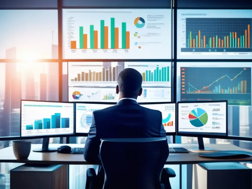 Analista financiero en oficina moderna Empresario analizando inversiones con sesgo de confirmación