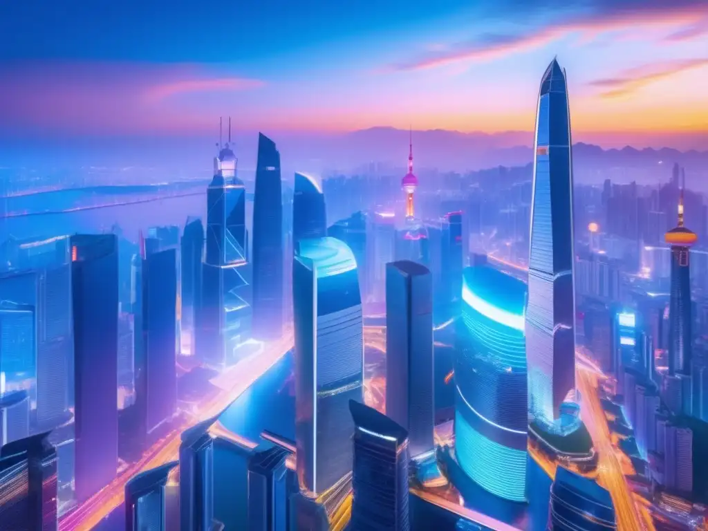 Revolución fintech en Asia: metrópolis vibrante y tecnológica Empresas fintech líderes en Asia, metrópolis vibrante con rascacielos, profesionales y cultura asiática