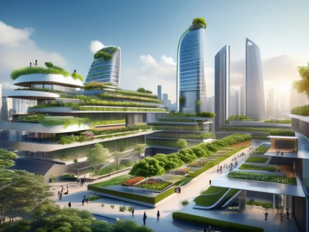 Ciudad futurista sostenible y tecnológica Empresas con propósito liderando tecnología y sostenibilidad