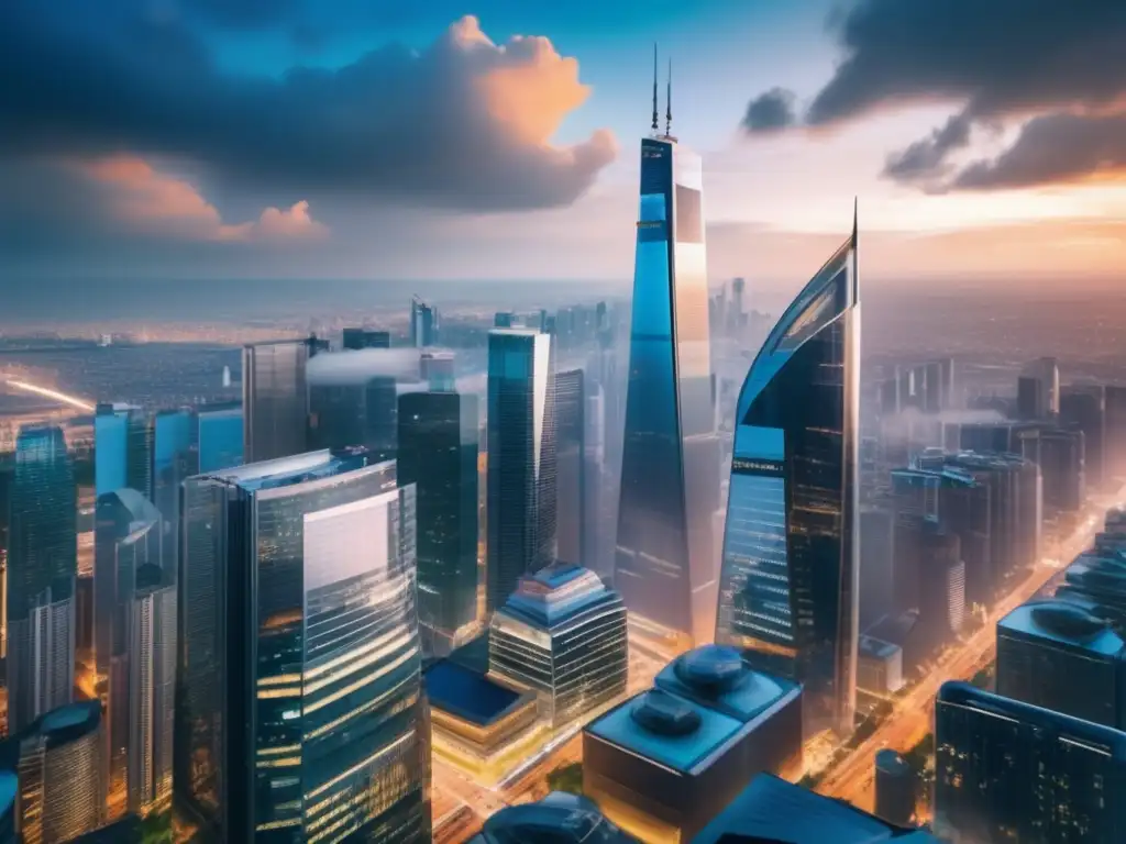 Ciudad moderna con rascacielos Empresas responsabilidad social invertir: Ciudad moderna con rascacielos, personas activas, arquitectura innovadora y ambiente positivo