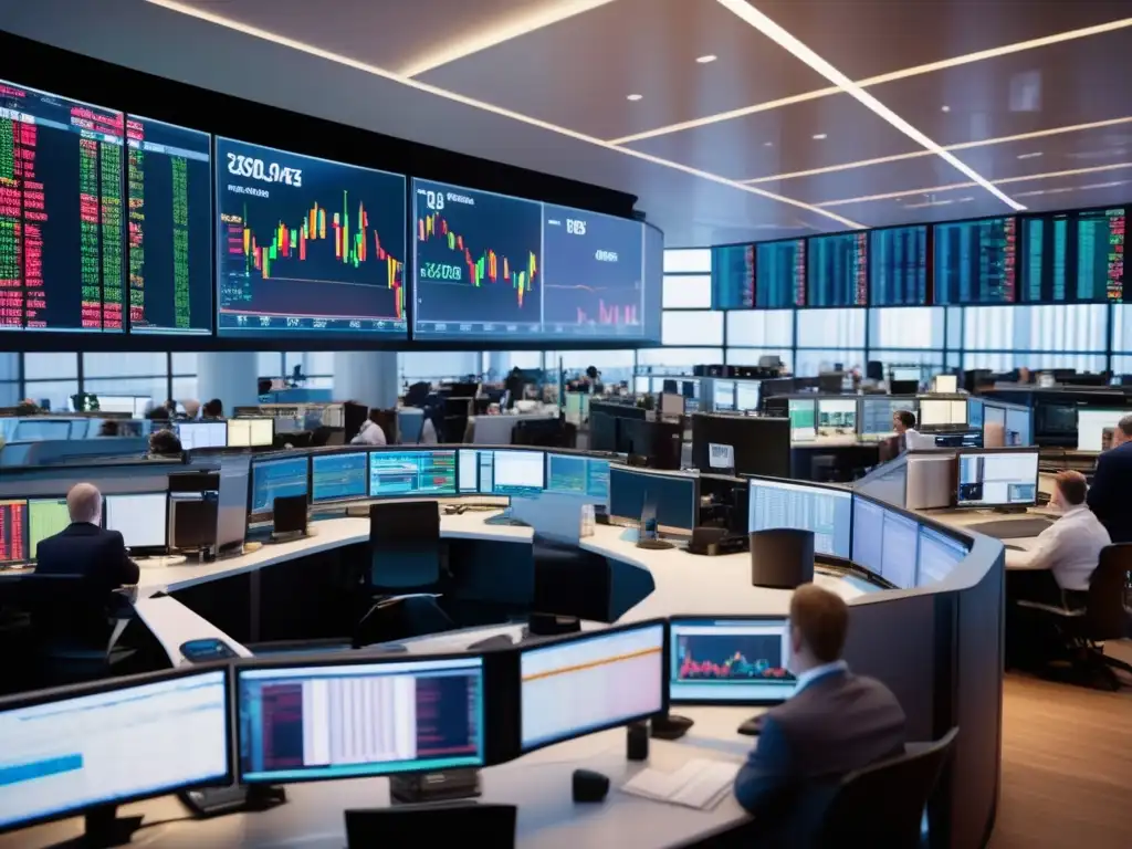 Piso de trading financiero moderno Energía y dinamismo en un piso de trading: Estrategias análisis fundamental mercado