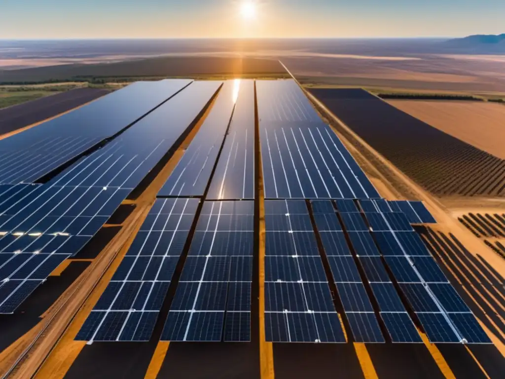 Planta solar y discusión de inversores Guía de inversión en energía diversificada: planta solar 8k ultradetallada con inversores analizando oportunidades rentables