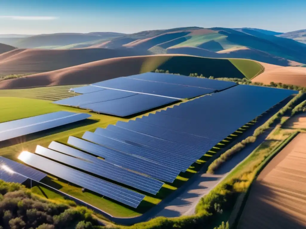 Planta solar en colinas: energía renovable Energía solar: planta de energía renovable muestra potencial de inversión en acciones de energía