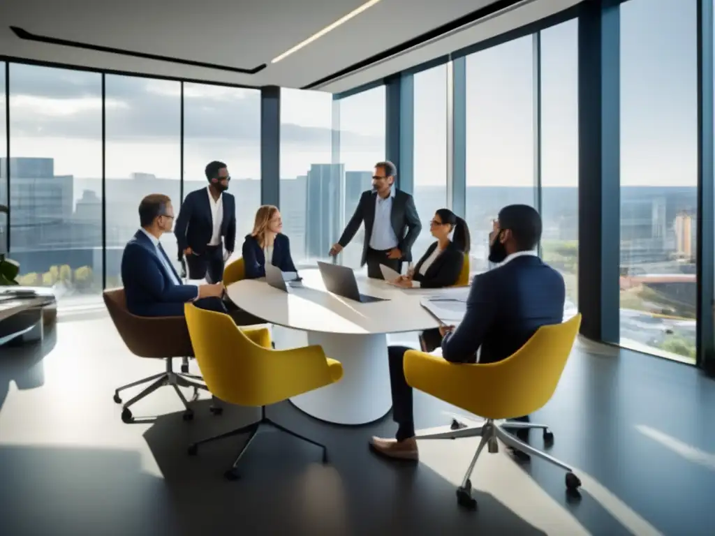 Equipo diverso en una reunión colaborativa Equipo diverso en discusión estratégica: Ventajas competitivas a través del propósito