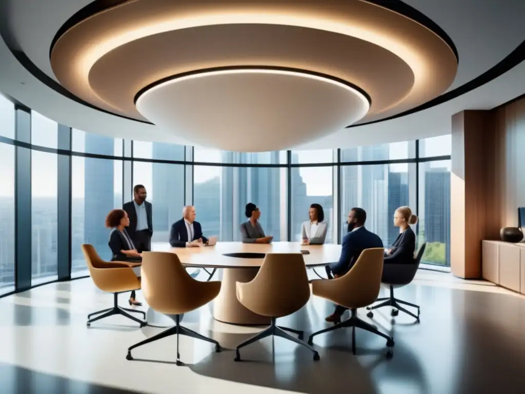 Equipo diverso en sala de juntas moderna Equipo multicultural de inversiones en una moderna sala de juntas