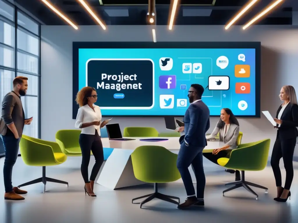 Equipo colaborando en redes sociales Equipo profesional utilizando redes sociales en flipping