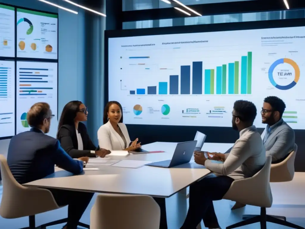 Equipo de profesionales analizando datos y estrategias Equipo de profesionales en una reunión estratégica, enfocados en inversiones a largo plazo en startups