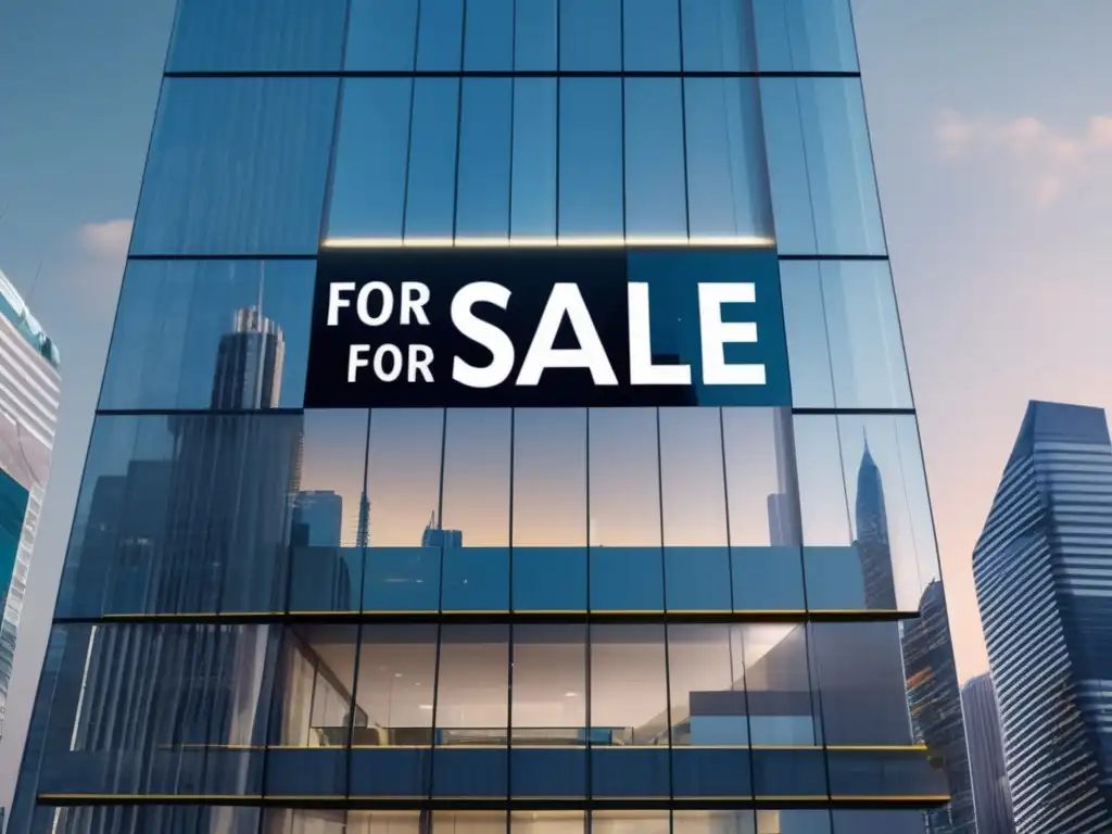 Edificio comercial moderno en venta en el centro de la ciudad Errores fatales al invertir en propiedades comerciales: imagen 8k de un edificio moderno en venta, rodeado de rascacielos de cristal