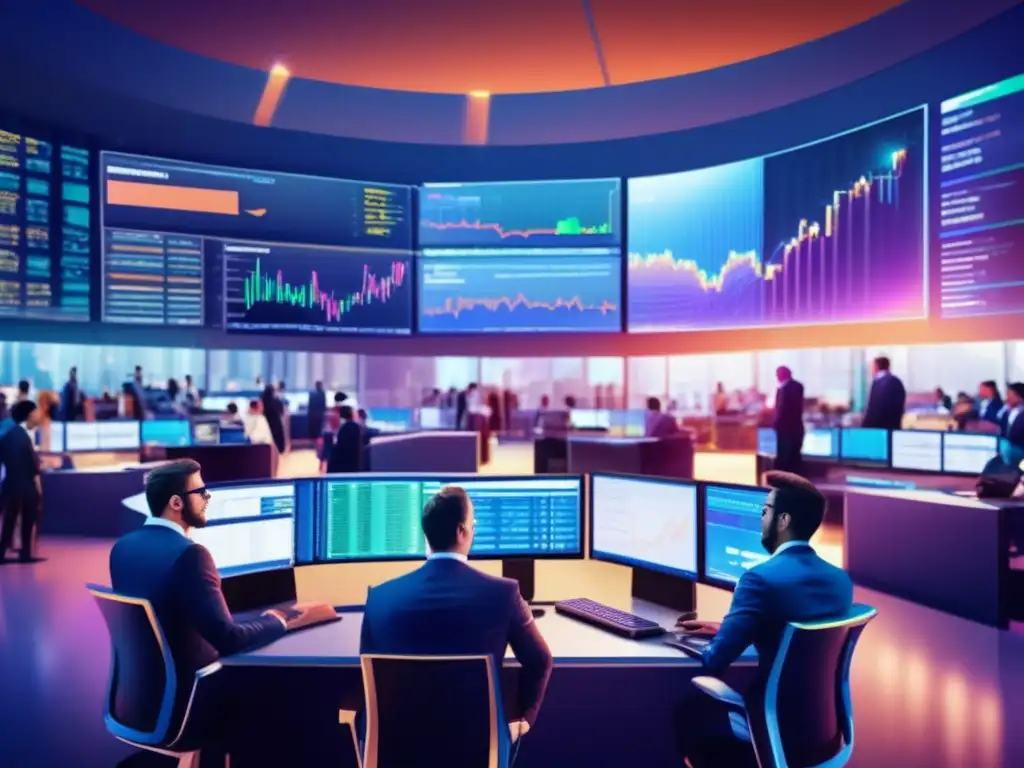 Escena moderna de mercado financiero Escena financiera moderna con criptomonedas: beneficios de invertir